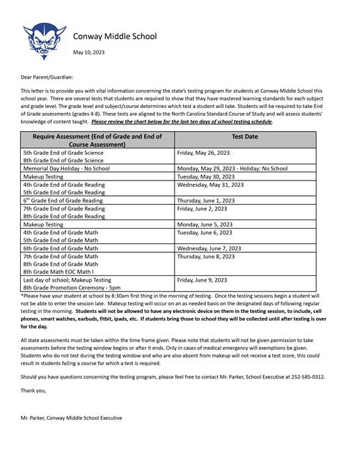 22-23 Testing Schedule